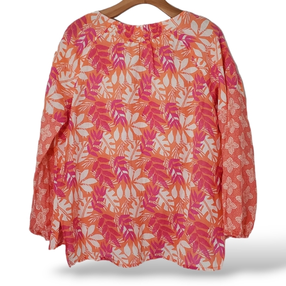 Sigrid Olsen Linen Mix Print Smocked Neck Peasant Women's Shirt Blouse sz Small - Picture 4 of 5